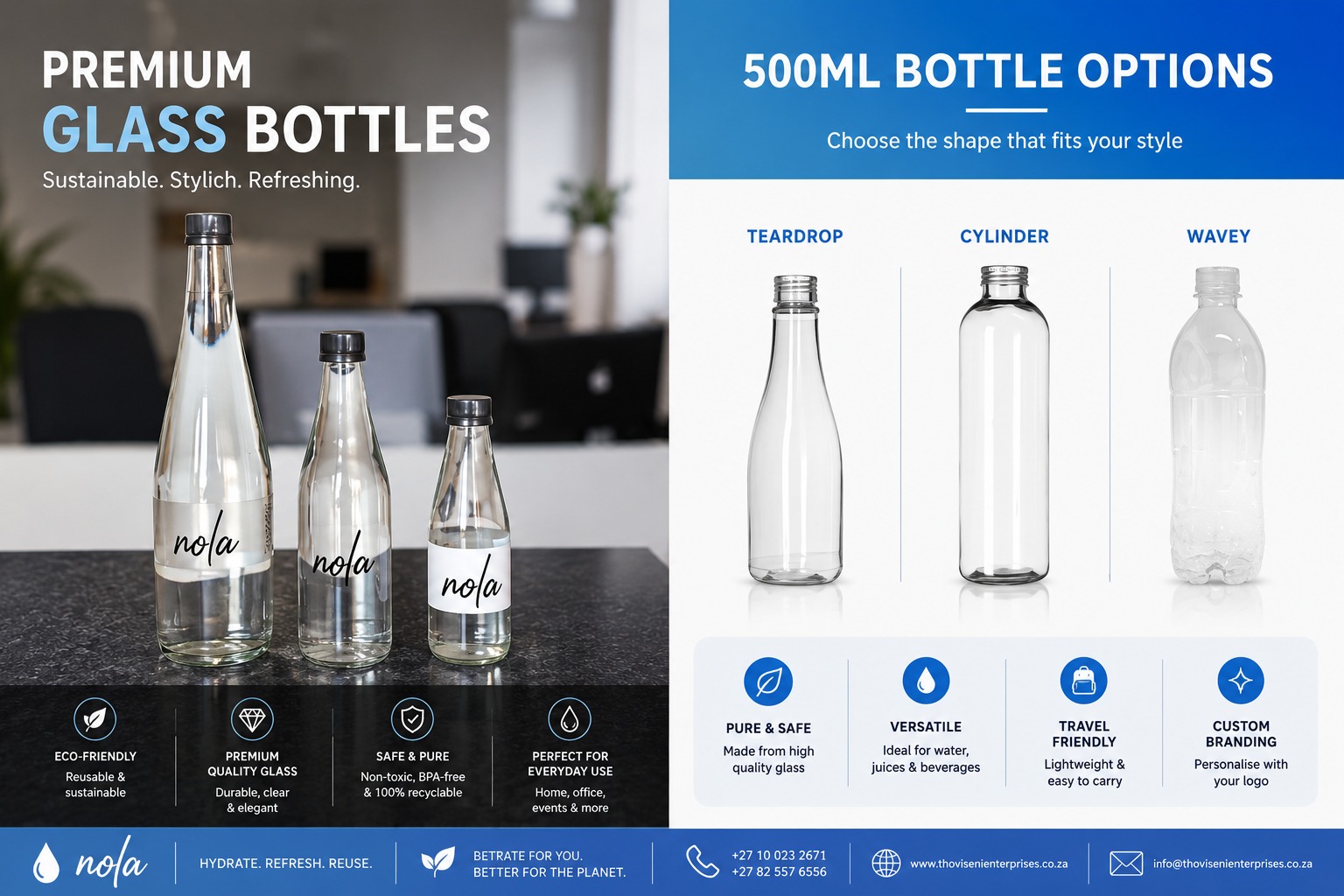 Reusable Custom Branded Glass Water Bottles