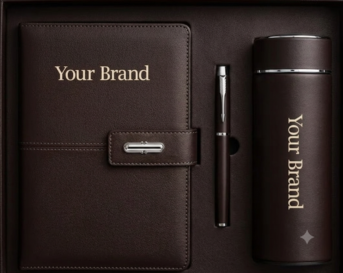 Branded Notebooks, Water Bottles, and Pens